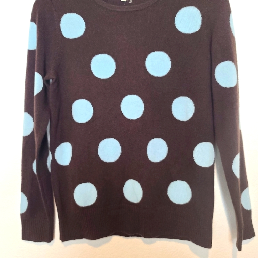 Tyler Boe Polka Dots Cashmere 100% Crewneck Sweater in Chocolate Brown - Picture 7 of 10